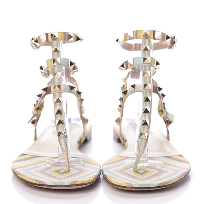 Valentino Garavani Calfskin Native Couture 1975 Rockstud Ankle Wrap Flat Thong Sandals 39 Multicolor 2 of 12