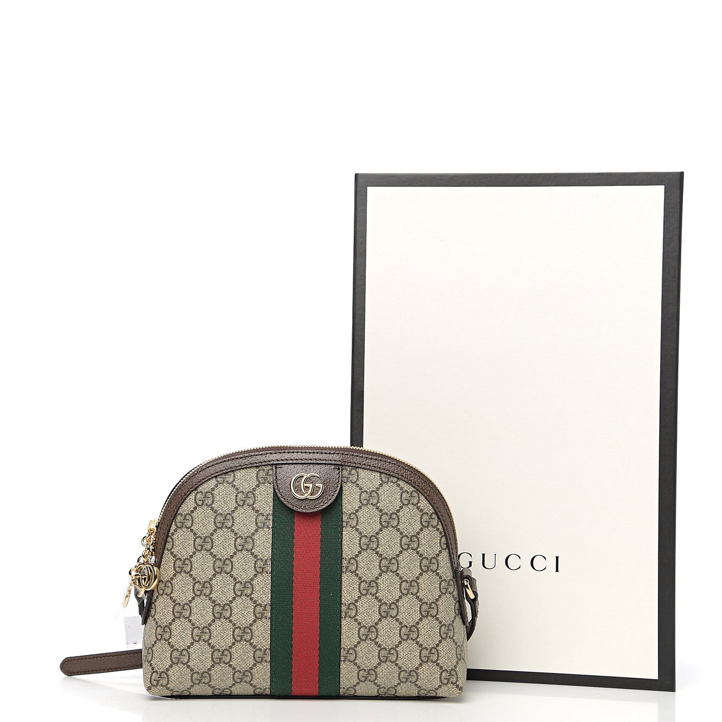 GG Supreme Monogram Textured Dollar Calfskin Web Small Ophidia Dome Shoulder Bag Beige Ebony New Acero