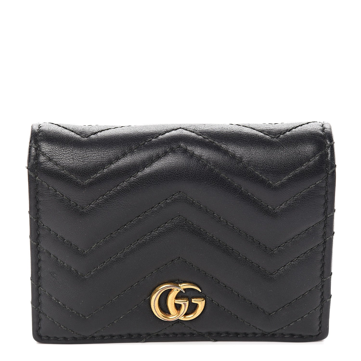 Gucci Calfskin Matelasse GG Marmont Card Case Wallet Black 1 of 6