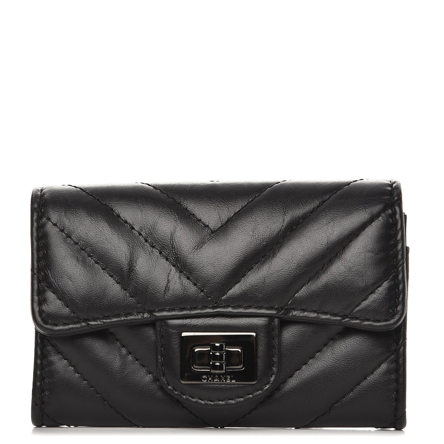 Aged Calfskin Chevron Reissue Card Holder Wallet So Black