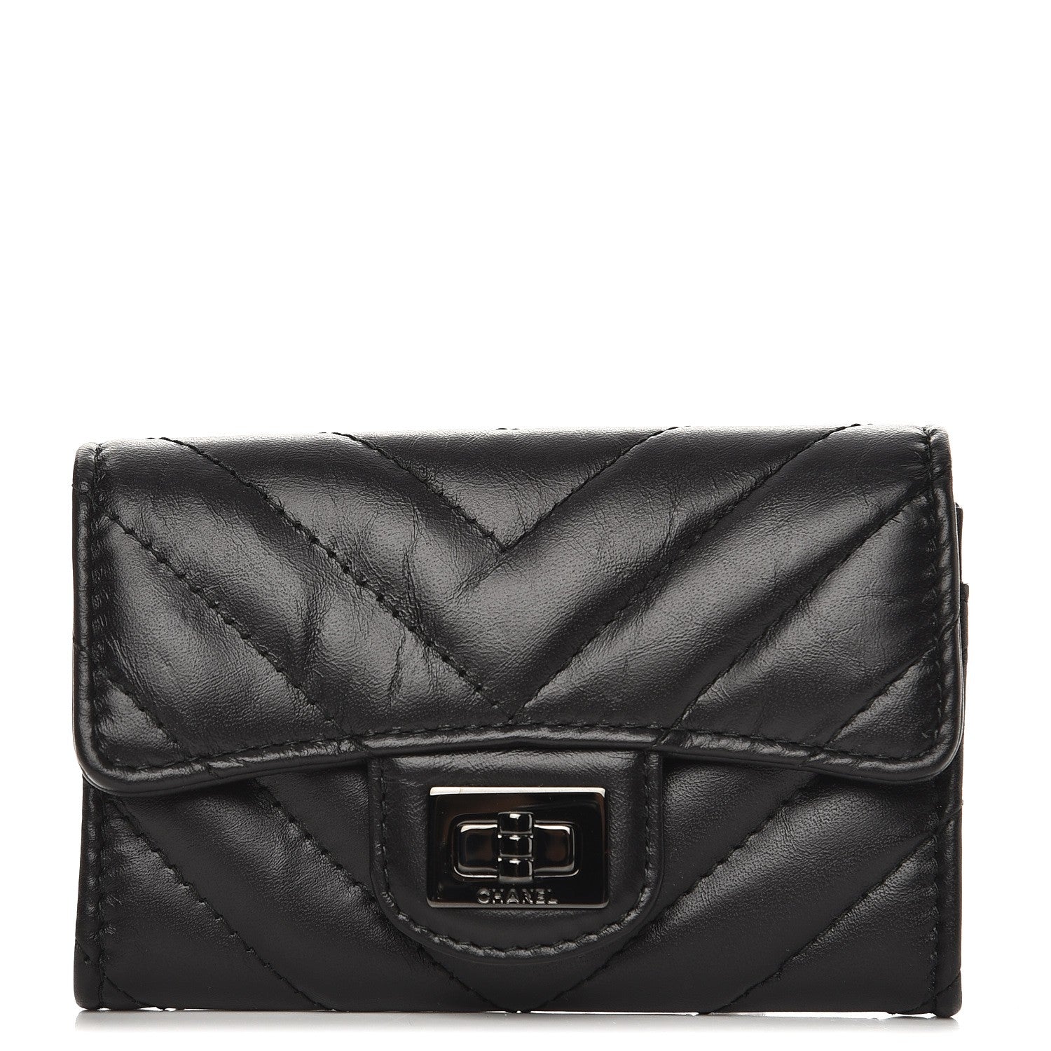 Chanel Aged Calfskin Chevron Reissue Card Holder Wallet So Black 1 of 8
