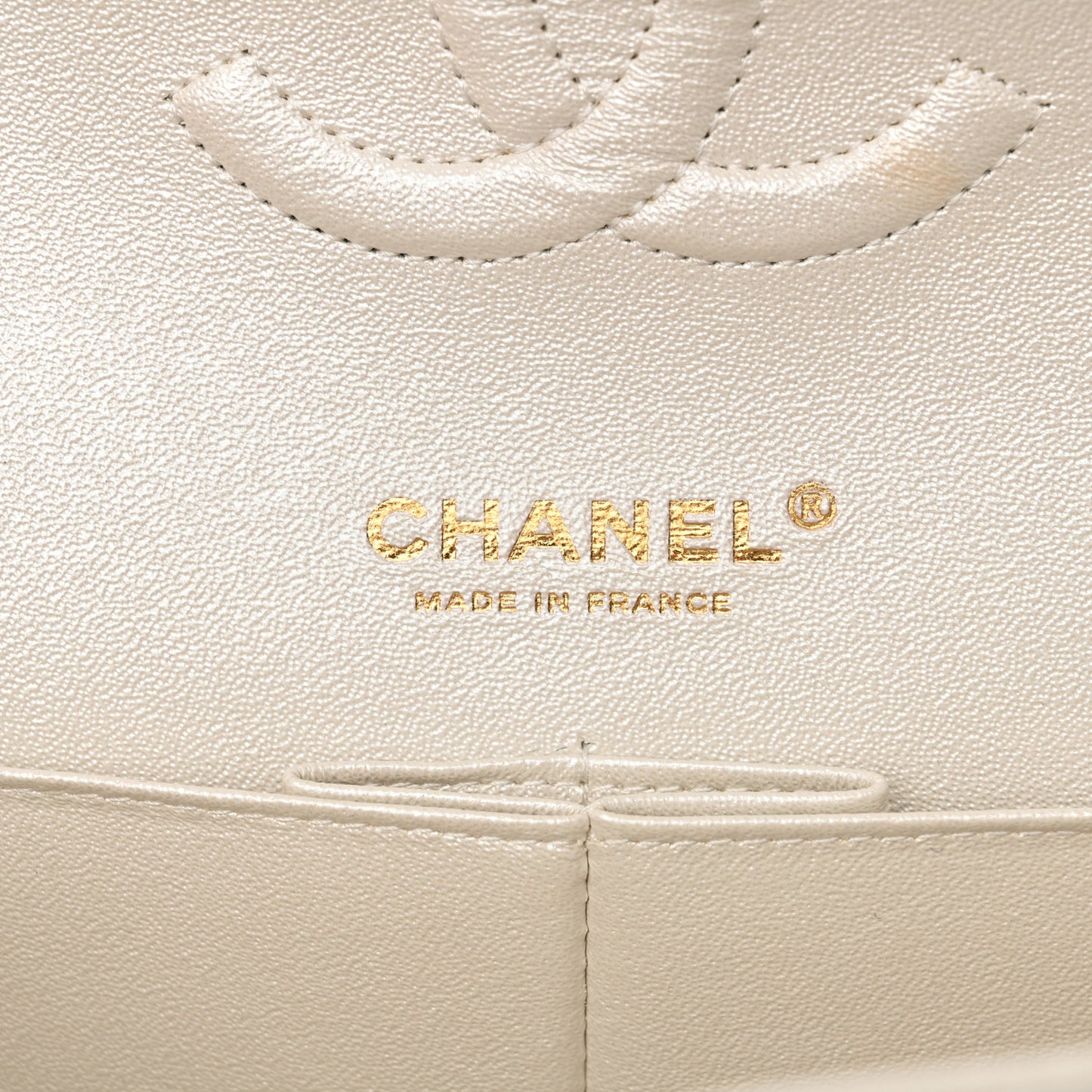 Iridescent Calfskin Quilted Medium Double Flap White
