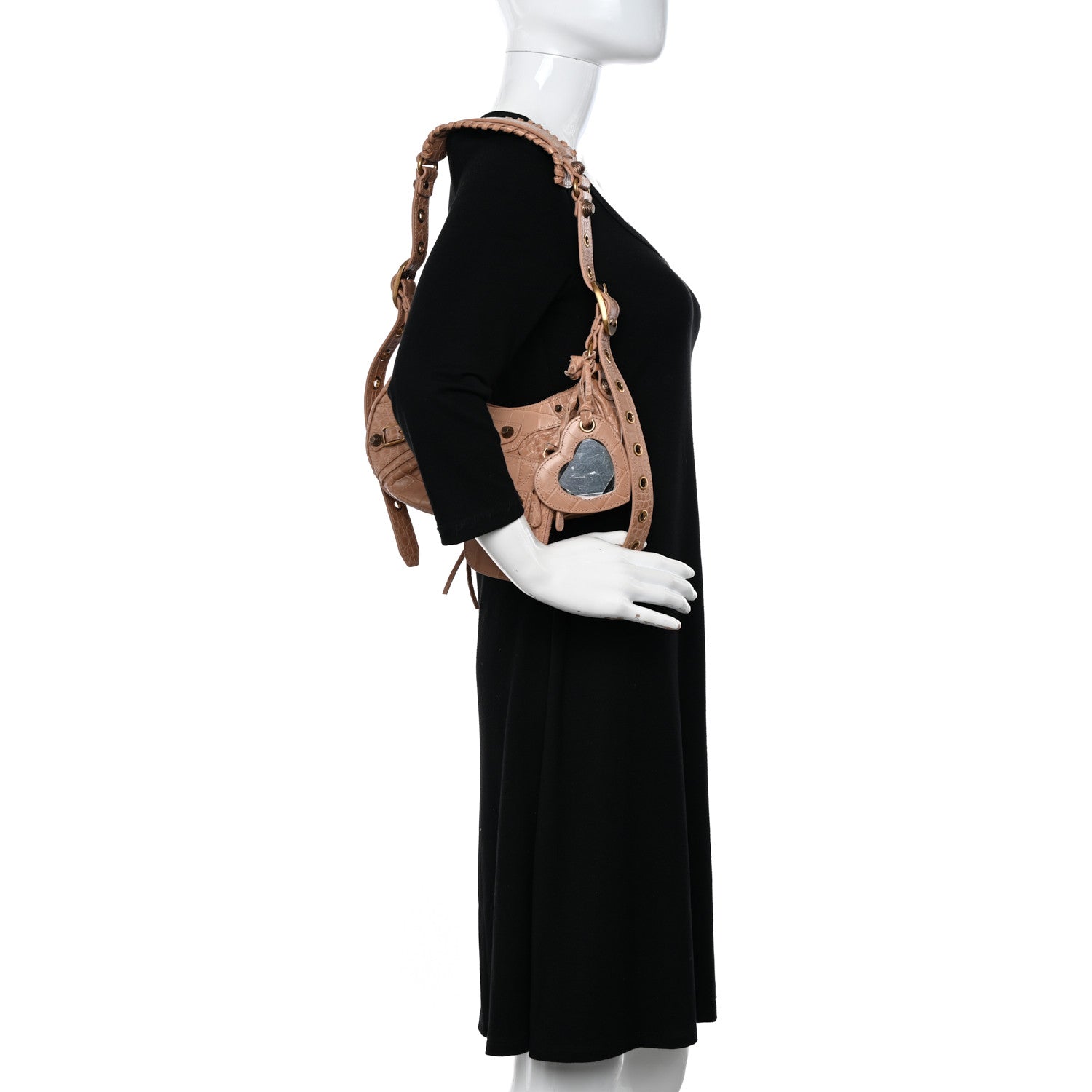 Balenciaga Extra Supple Calfskin Crocodile Embossed Le Cagole Shoulder Bag XS Nude Beige 2 of 10