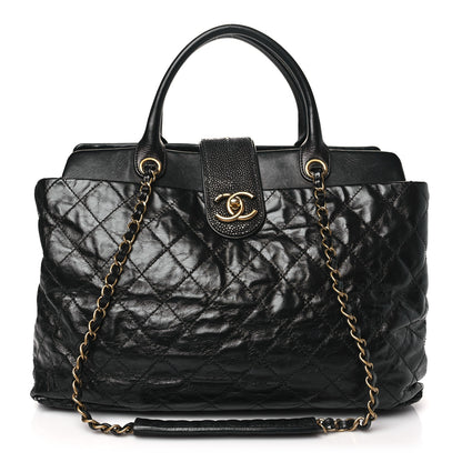 Chanel Glazed Calfskin Stingray Large Bindi CC Tote Black 1 of 11