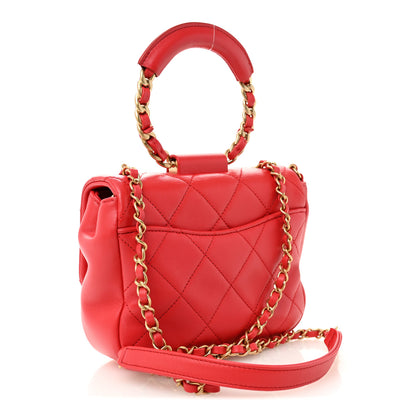 Chanel Lambskin Quilted Small Circular Handle Bag Brilliant Rouge 3 of 10