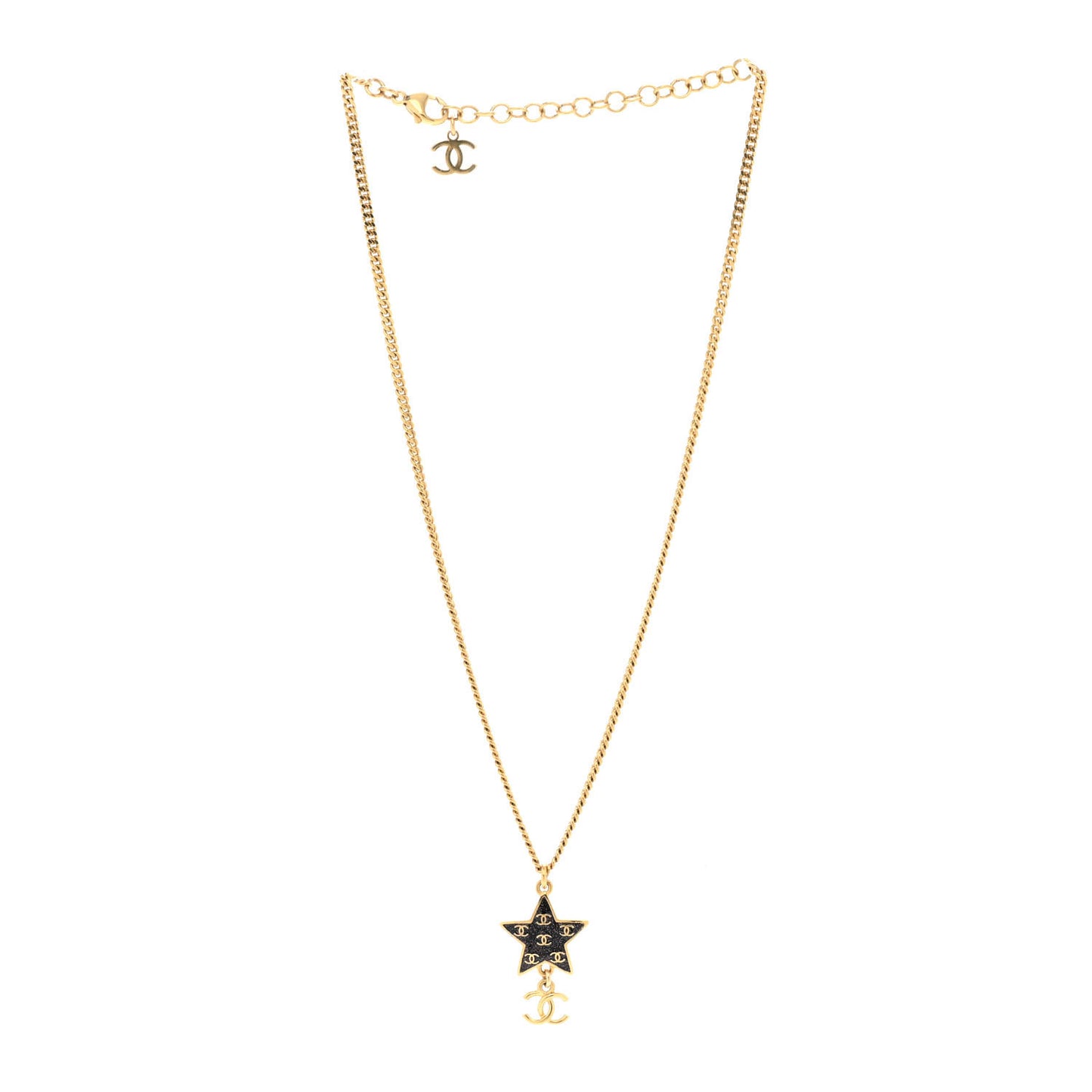 Glitter Enamel CC Star Necklace Gold Black