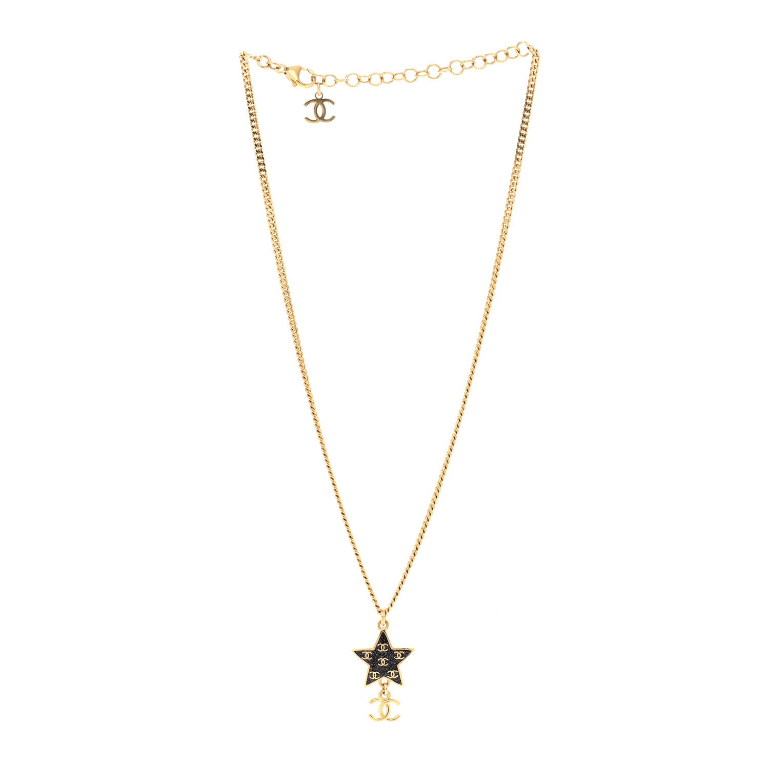Chanel Glitter Enamel CC Star Necklace Gold Black 3 of 5