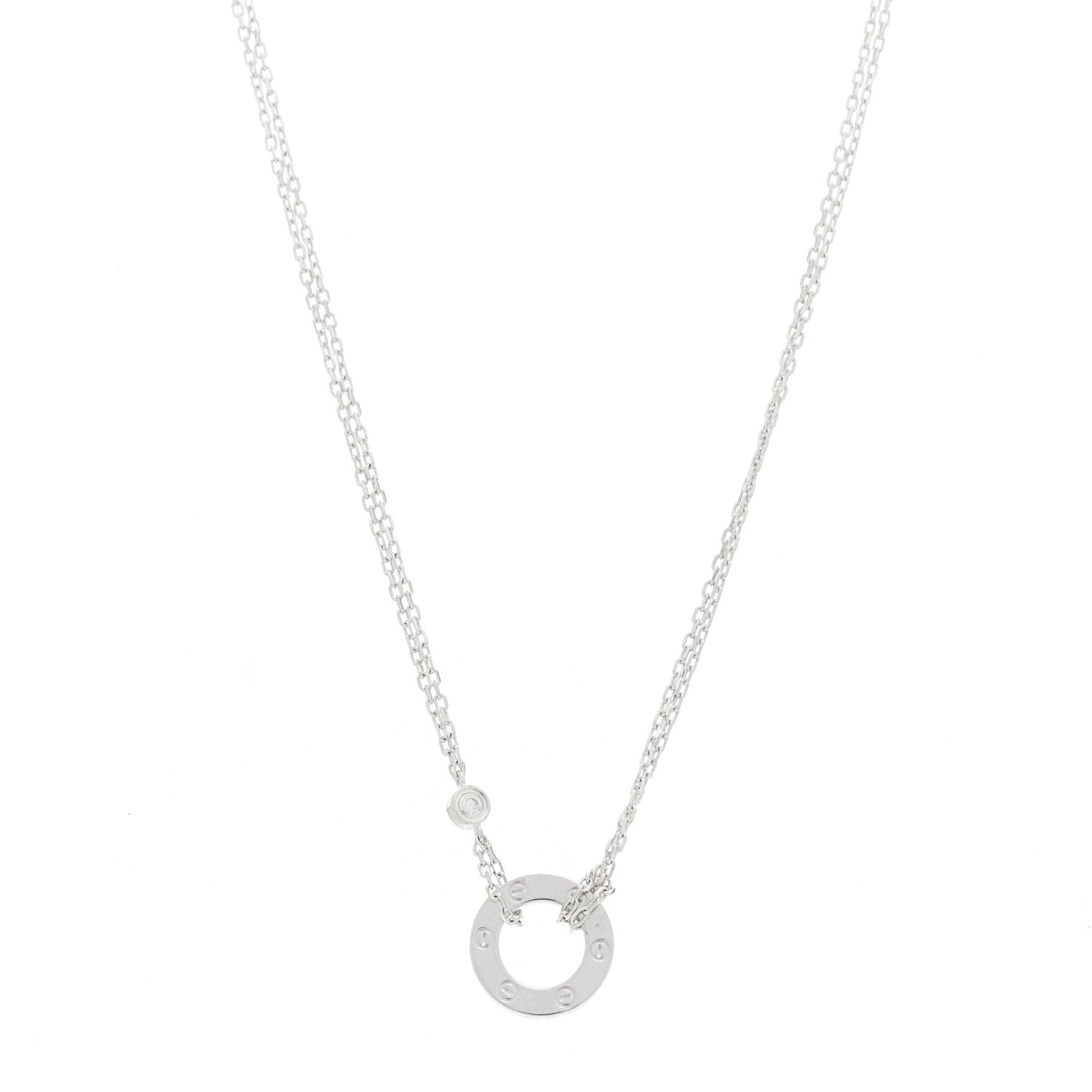 Cartier 18K White Gold 2 Diamond LOVE Necklace 1 of 5