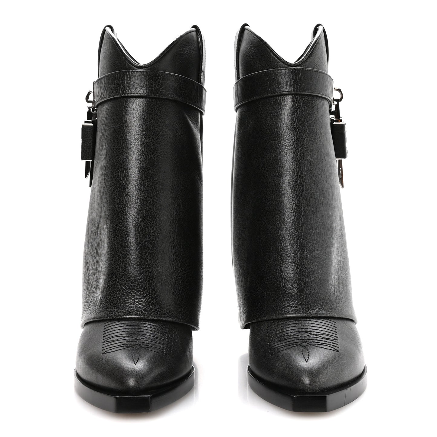 Aged Calfskin Cowboy Shark Lock Ankle 37 Black