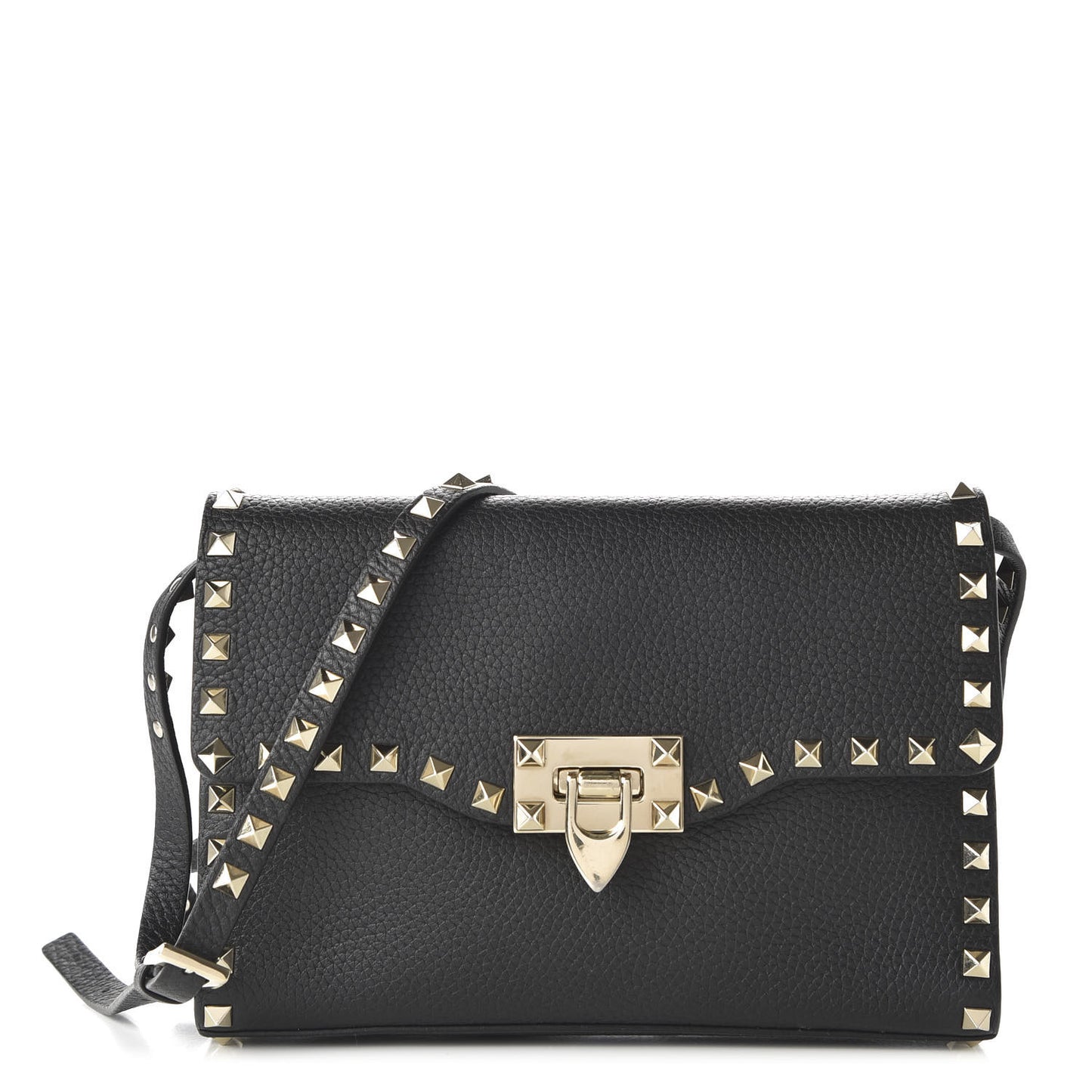Pebbled Calfskin Medium Rockstud Flip Lock Crossbody Bag Black