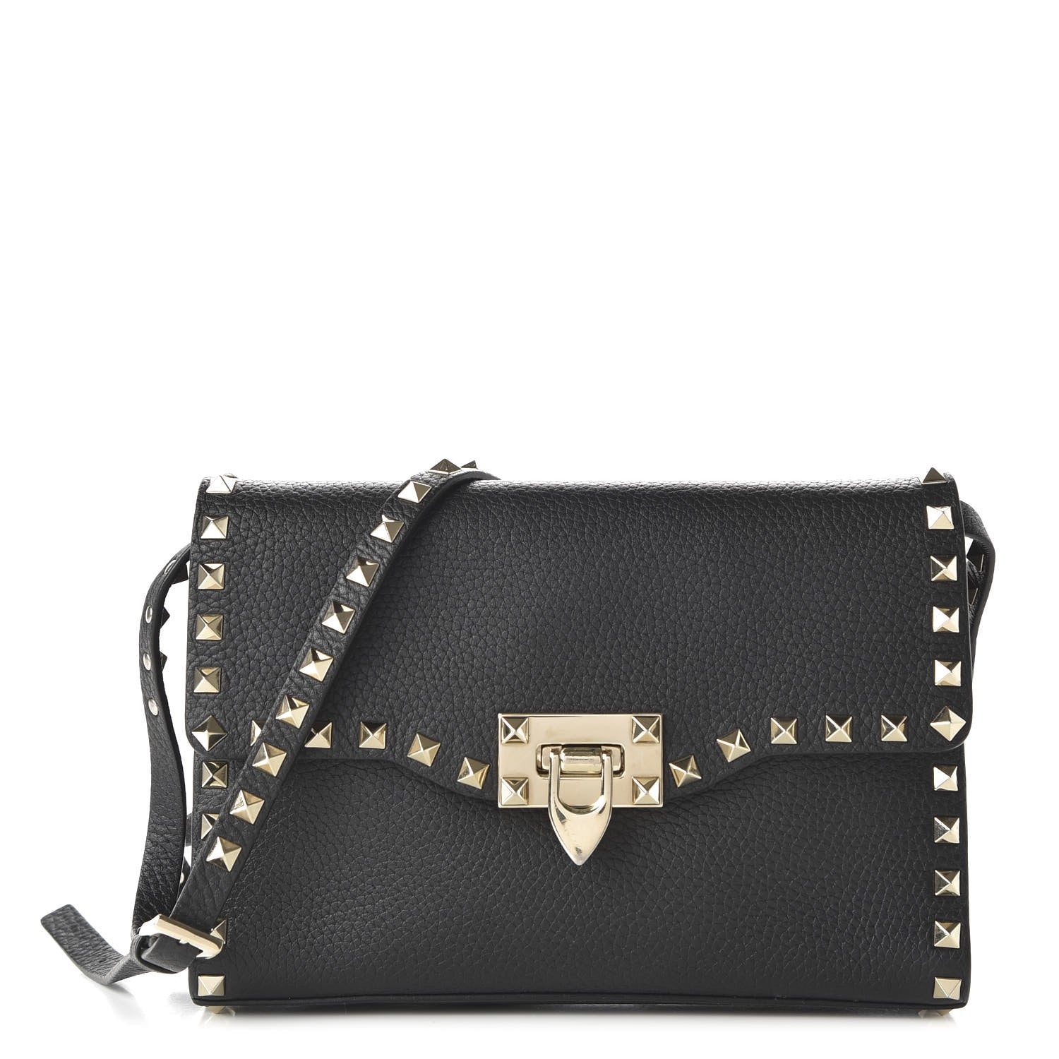 Valentino Garavani Pebbled Calfskin Medium Rockstud Flip Lock Crossbody Bag Black 1 of 9