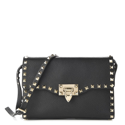 Valentino Garavani Pebbled Calfskin Medium Rockstud Flip Lock Crossbody Bag Black 1 of 9