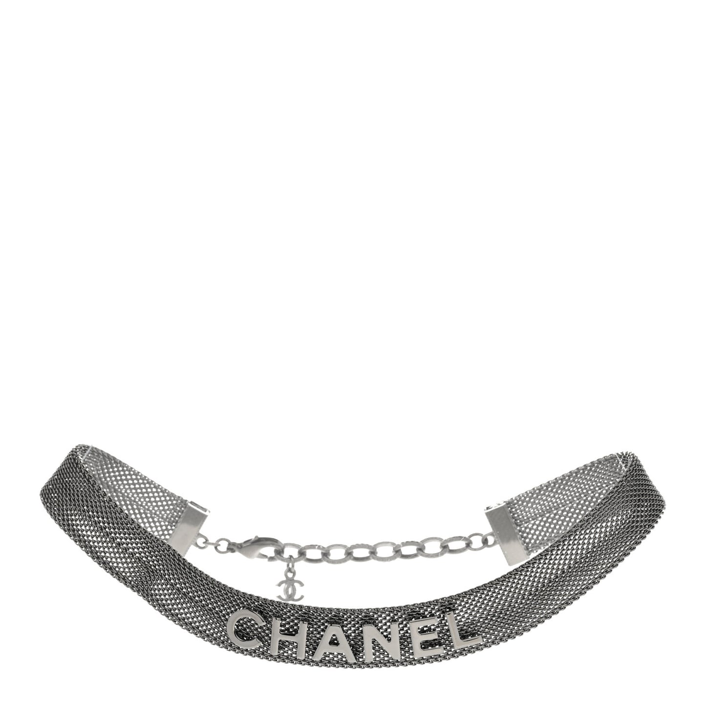 Mesh Logo Choker Necklace Ruthenium