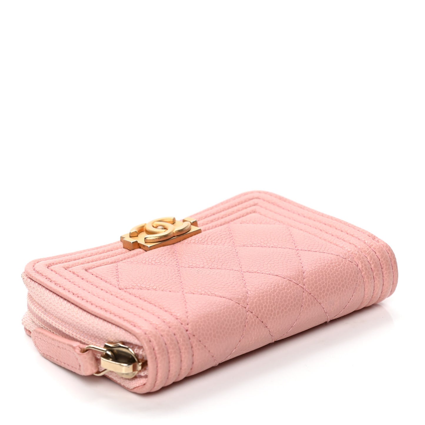 Caviar Quilted Boy Zip Around Coin Purse Wallet Light Pink
