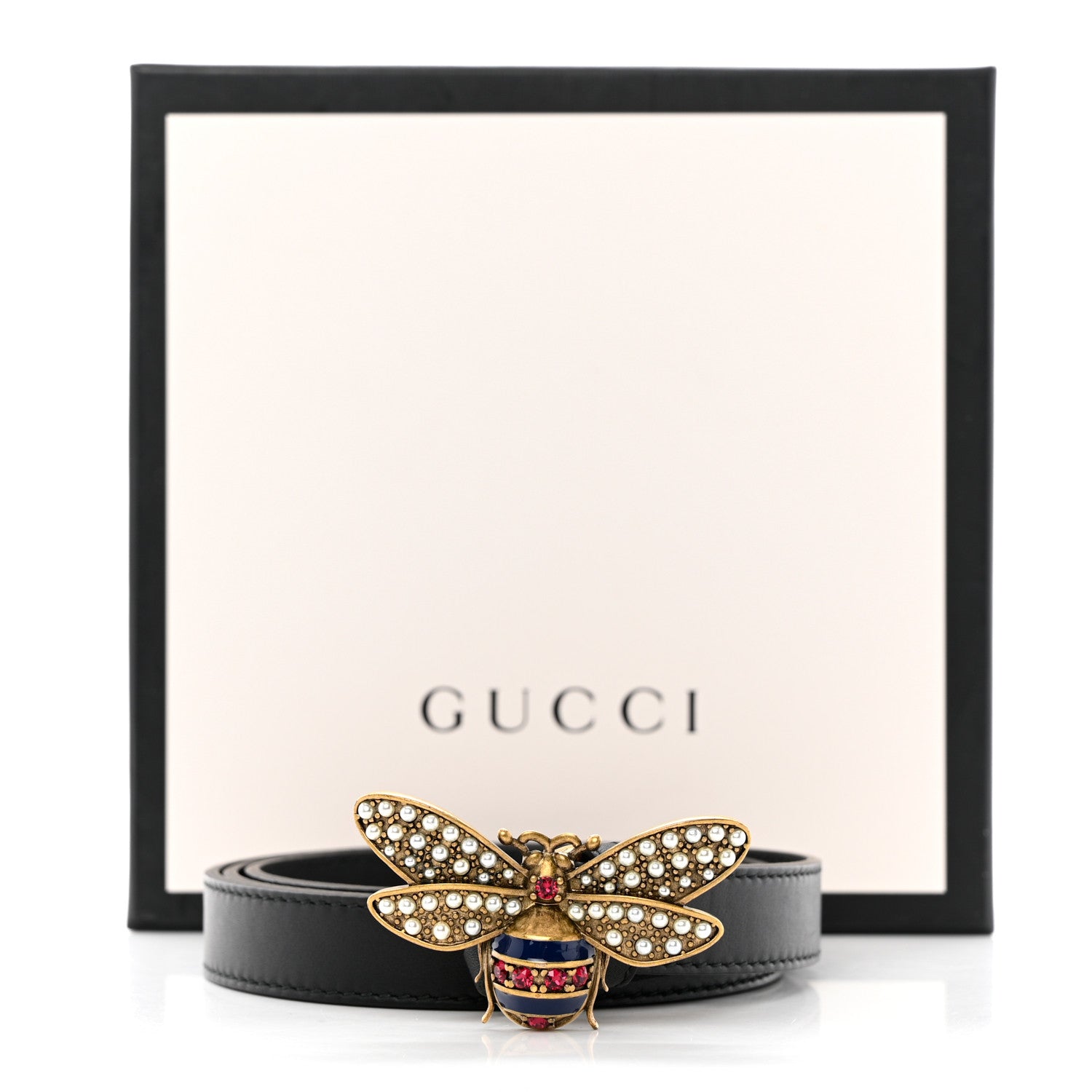 Gucci Calfskin Queen Margaret Bee Belt 90 36 Black 6 of 6