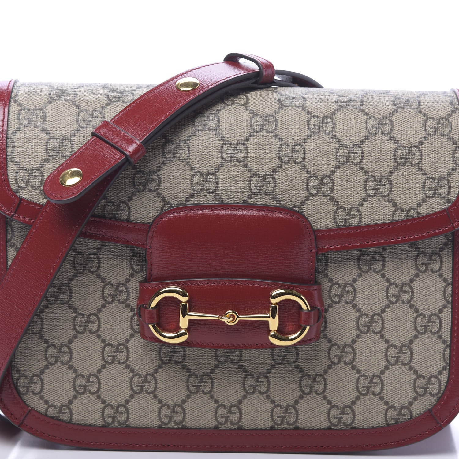 Gucci GG Supreme Monogram Azalea Calfskin Horsebit 1955 Shoulder Bag Beige Ebony New Cherry Red 8 of 11