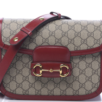 Gucci GG Supreme Monogram Azalea Calfskin Horsebit 1955 Shoulder Bag Beige Ebony New Cherry Red 8 of 11