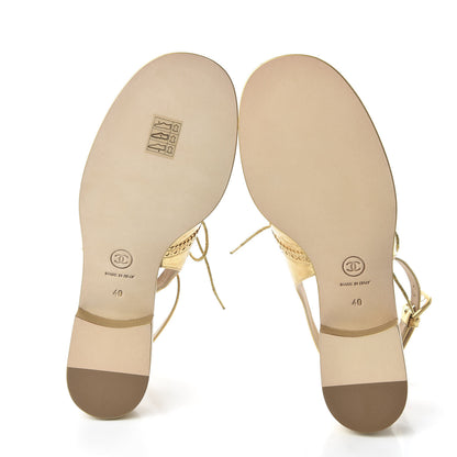 Chanel Metallic Calfskin CC Brogue Lace Up Ankle Strap Oxford Peep Toe Sandals 40 Gold 5 of 8