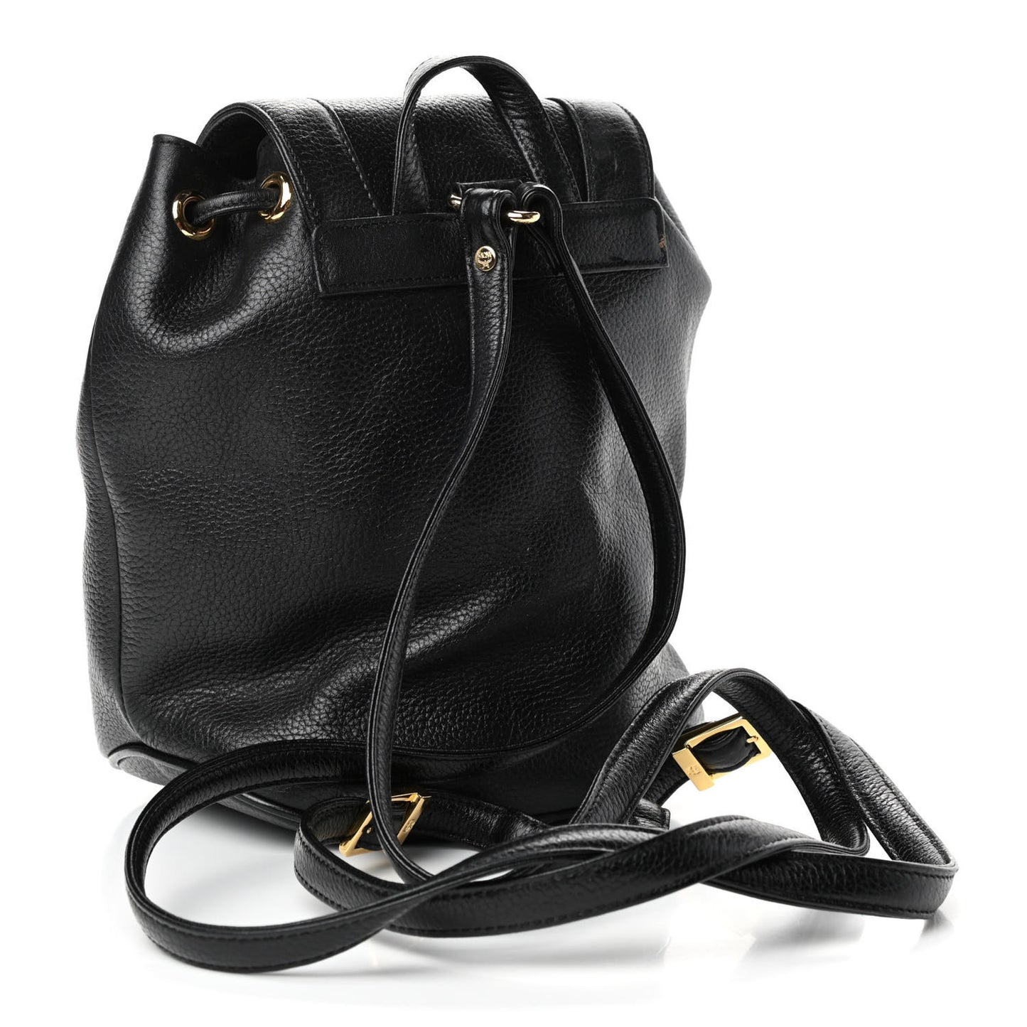 Grained Calfskin Studded Drawstring Backpack Black