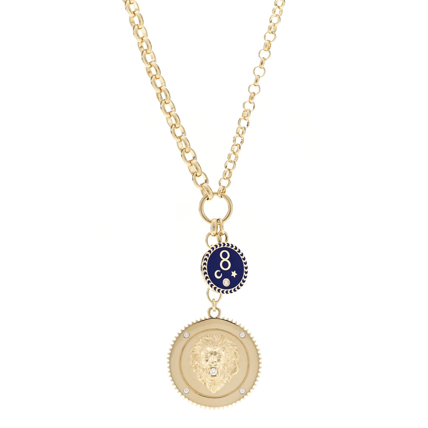 Foundrae 18K Yellow Gold Enamel Large Strength Petite Karma Medallion Heavy Mixed Belcher Extension Chain Necklace Blue 1 of 7