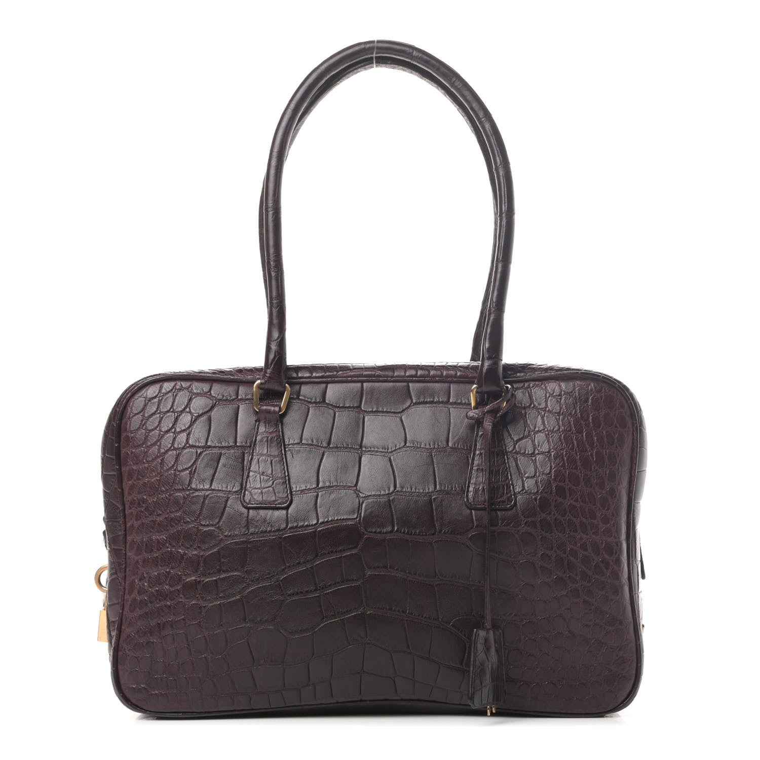 Prada Calfskin Crocodile Embossed Tote Purple 1 of 6