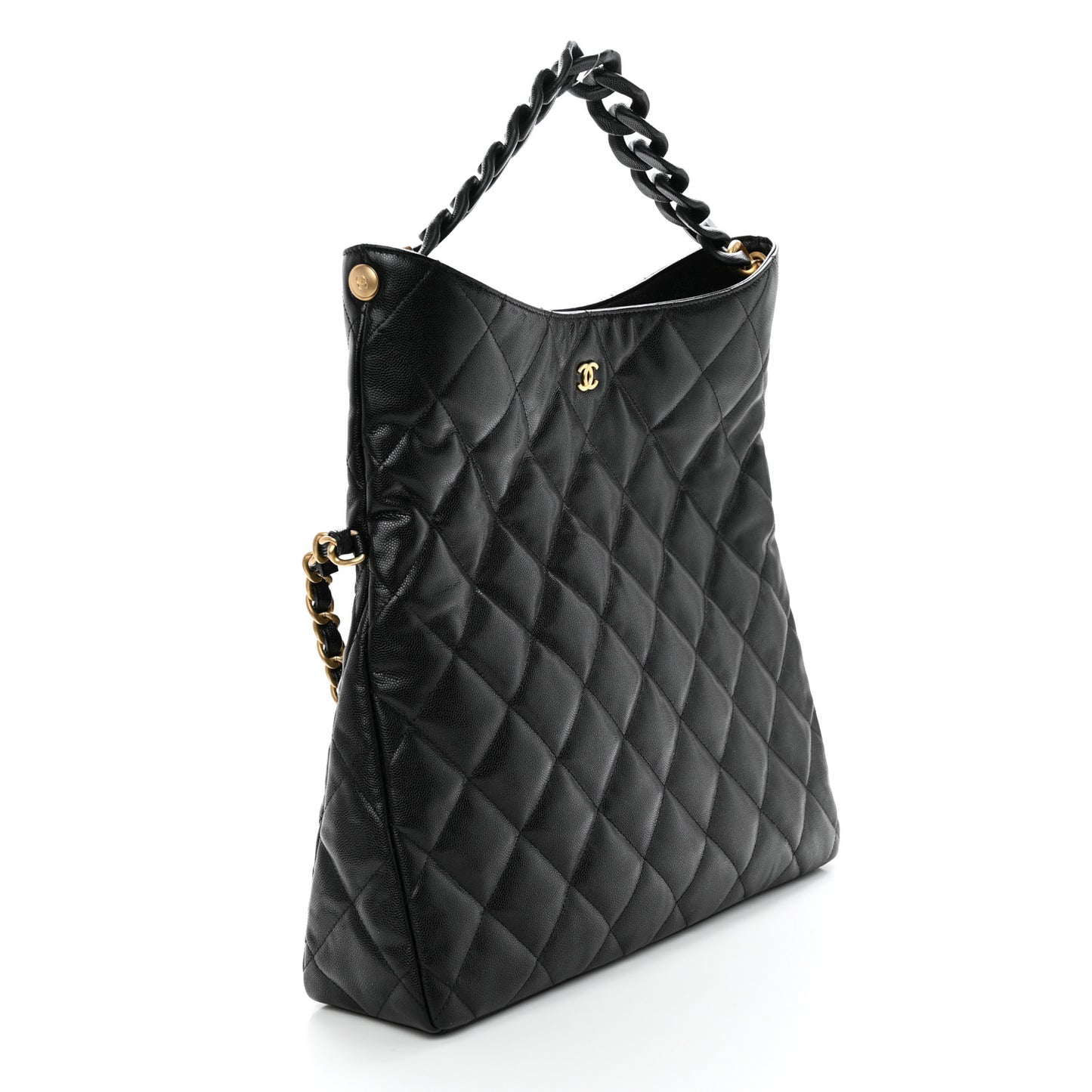 Caviar Quilted Fold Over Hobo Black
