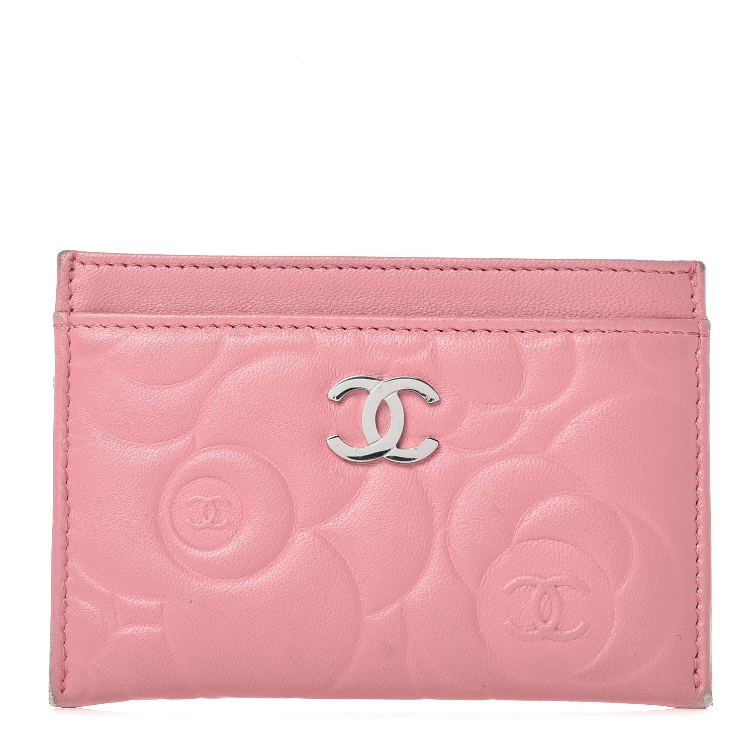 Chanel Lambskin Camellia Embossed Card Holder Pink 1 of 13