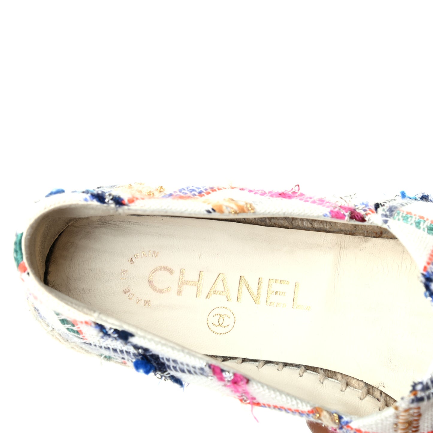 Tweed Grosgrain CC Espadrilles 35 White Blue Pink Green Black