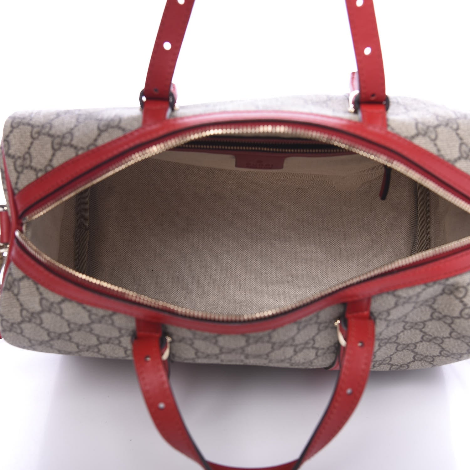 Gucci GG Supreme Monogram Calfskin Medium Nice Boston Beige Ebony Hibiscus Red 6 of 11