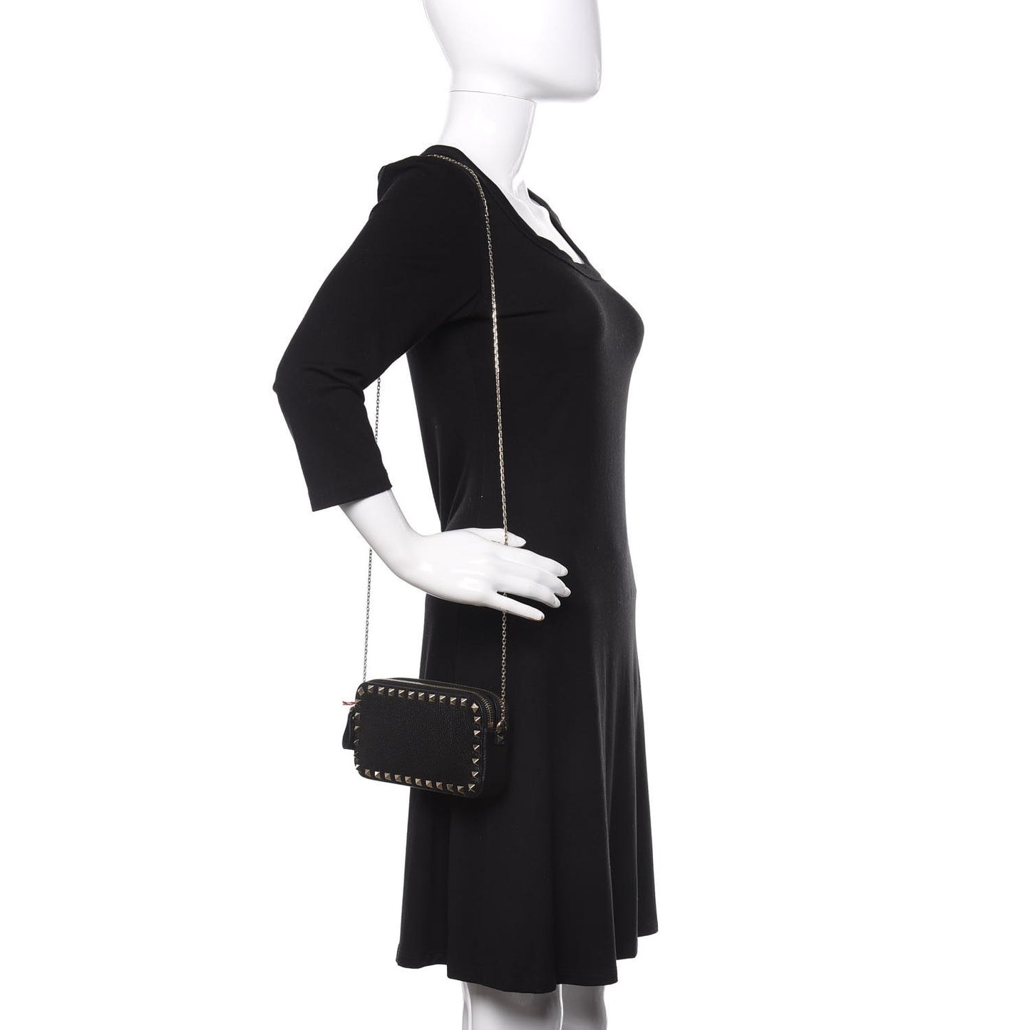 Pebbled Calfskin Rockstud Small Chain Shoulder Bag Black