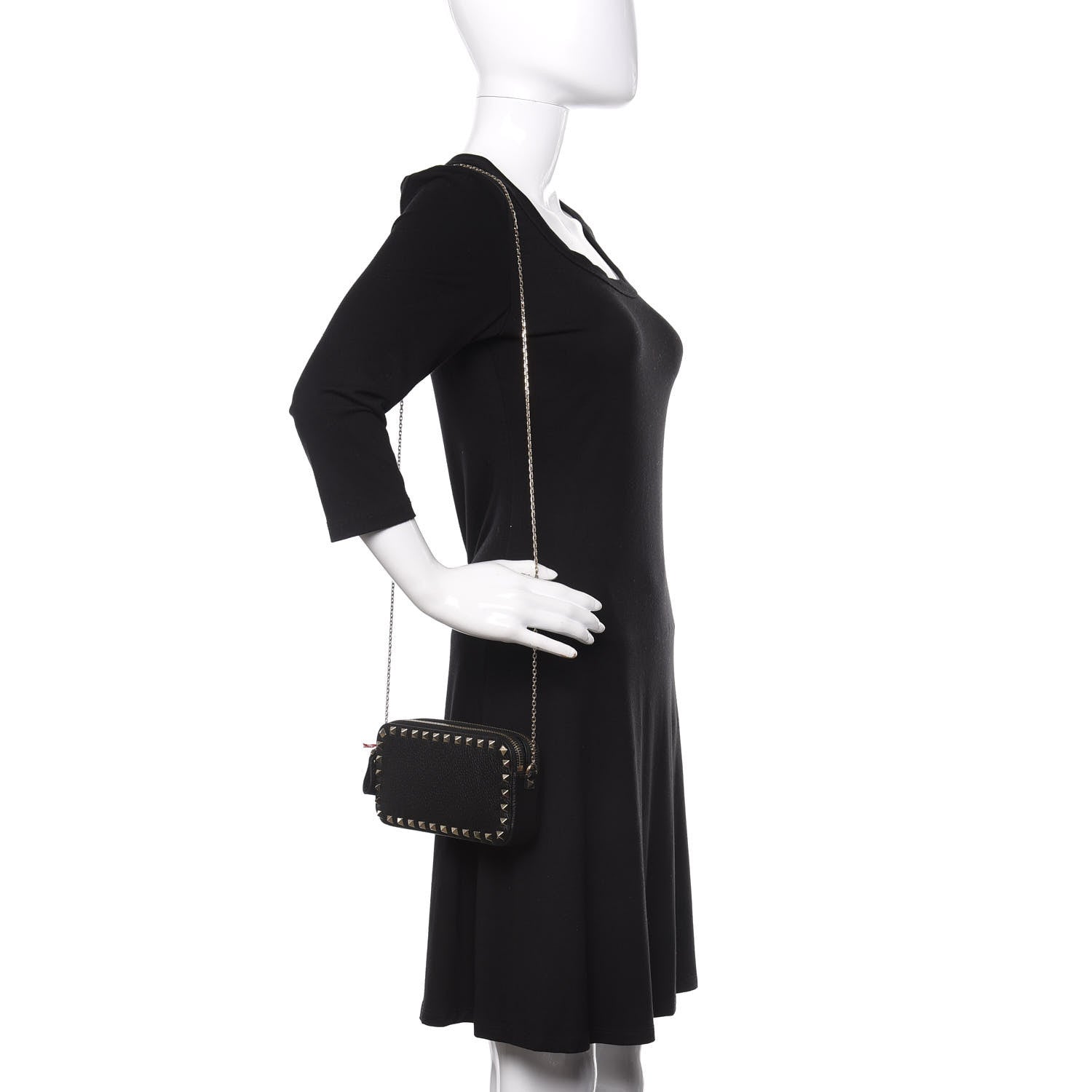 Valentino Garavani Pebbled Calfskin Rockstud Small Chain Shoulder Bag Black 2 of 12
