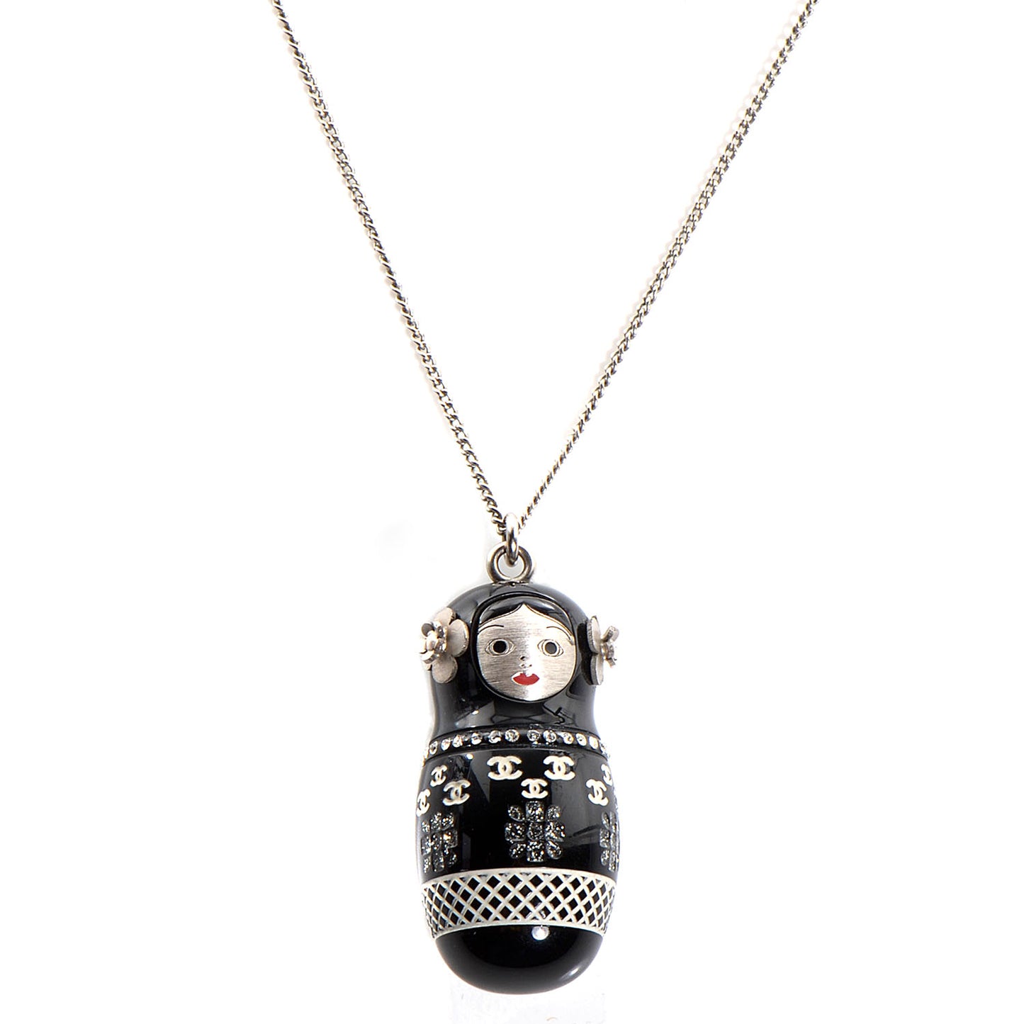 Resin Matryoshka Russian Doll Necklace Black