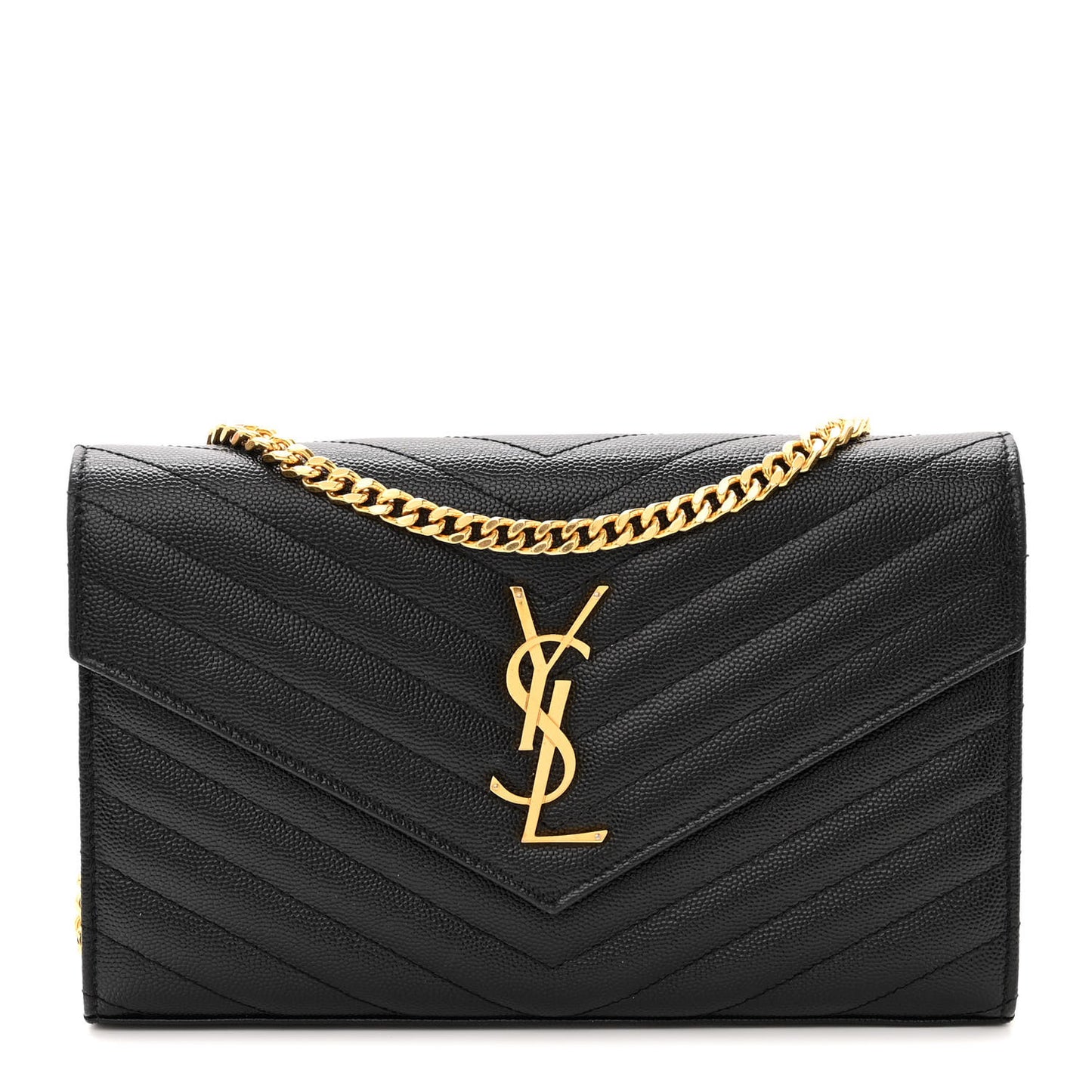 Grain De Poudre Matelasse Chevron Monogram Chain Wallet Black
