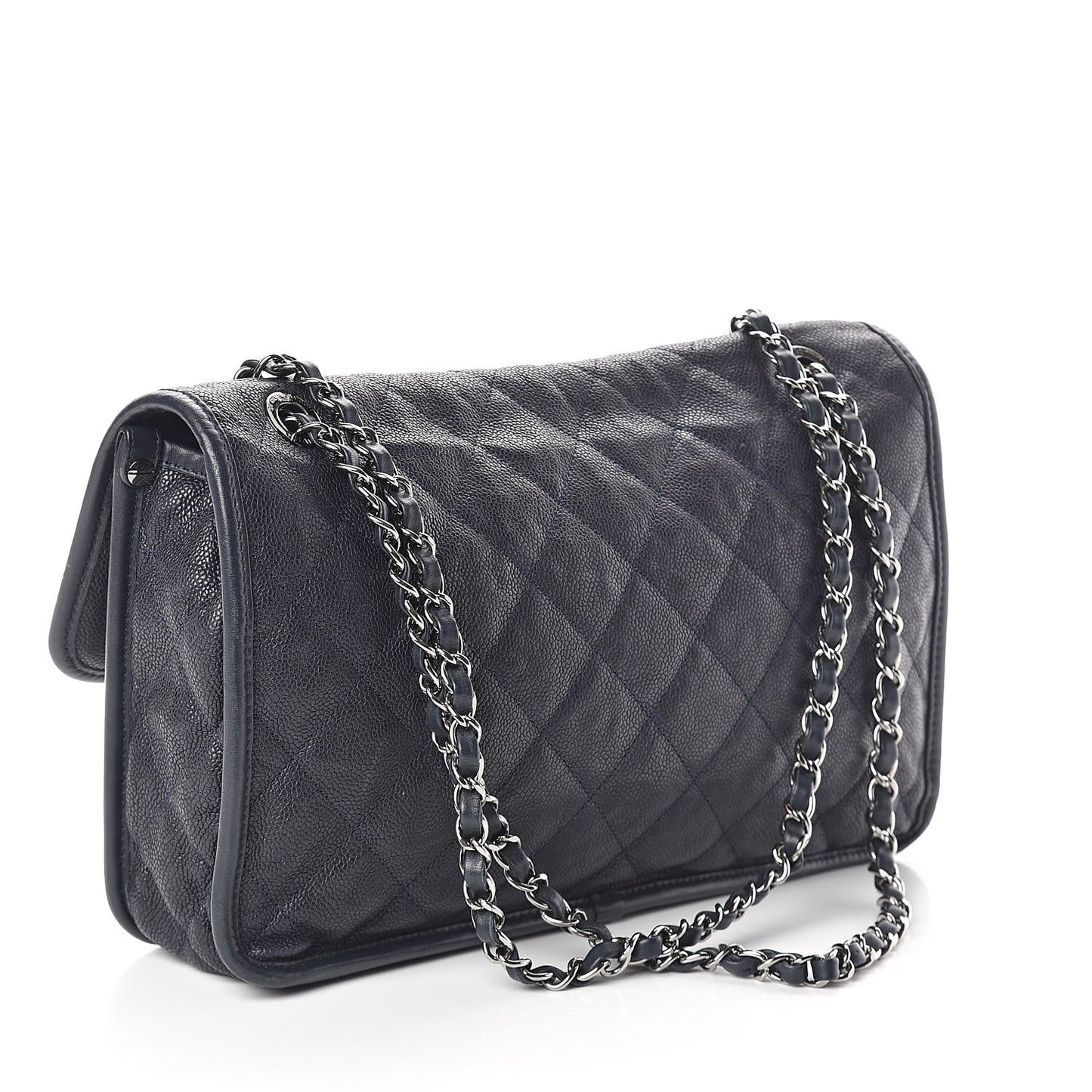 Caviar Quilted Large French Riviera Flap Dark Navy Blue
