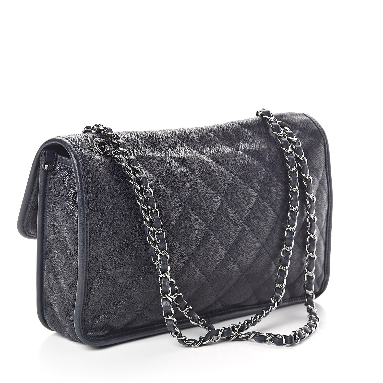 Chanel Caviar Quilted Large French Riviera Flap Dark Navy Blue 3 of 15