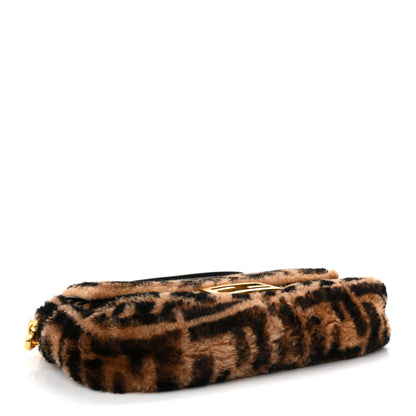 Fendi Shearling Vitello Dolce Macro FF 1974 Baguette Tobacco Black 4 of 10