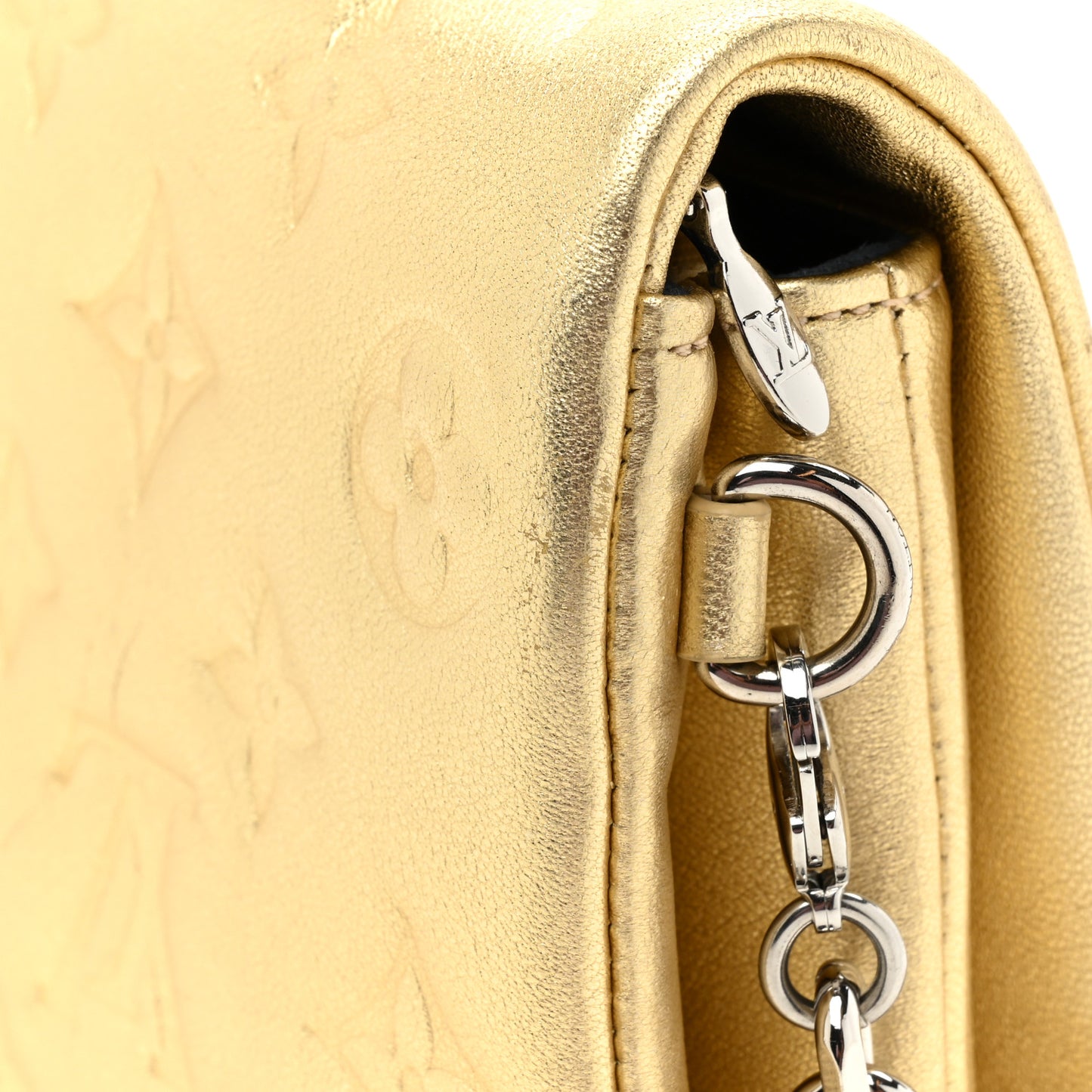 Metallic Lambskin Embossed Monogram Pochette Coussin Gold
