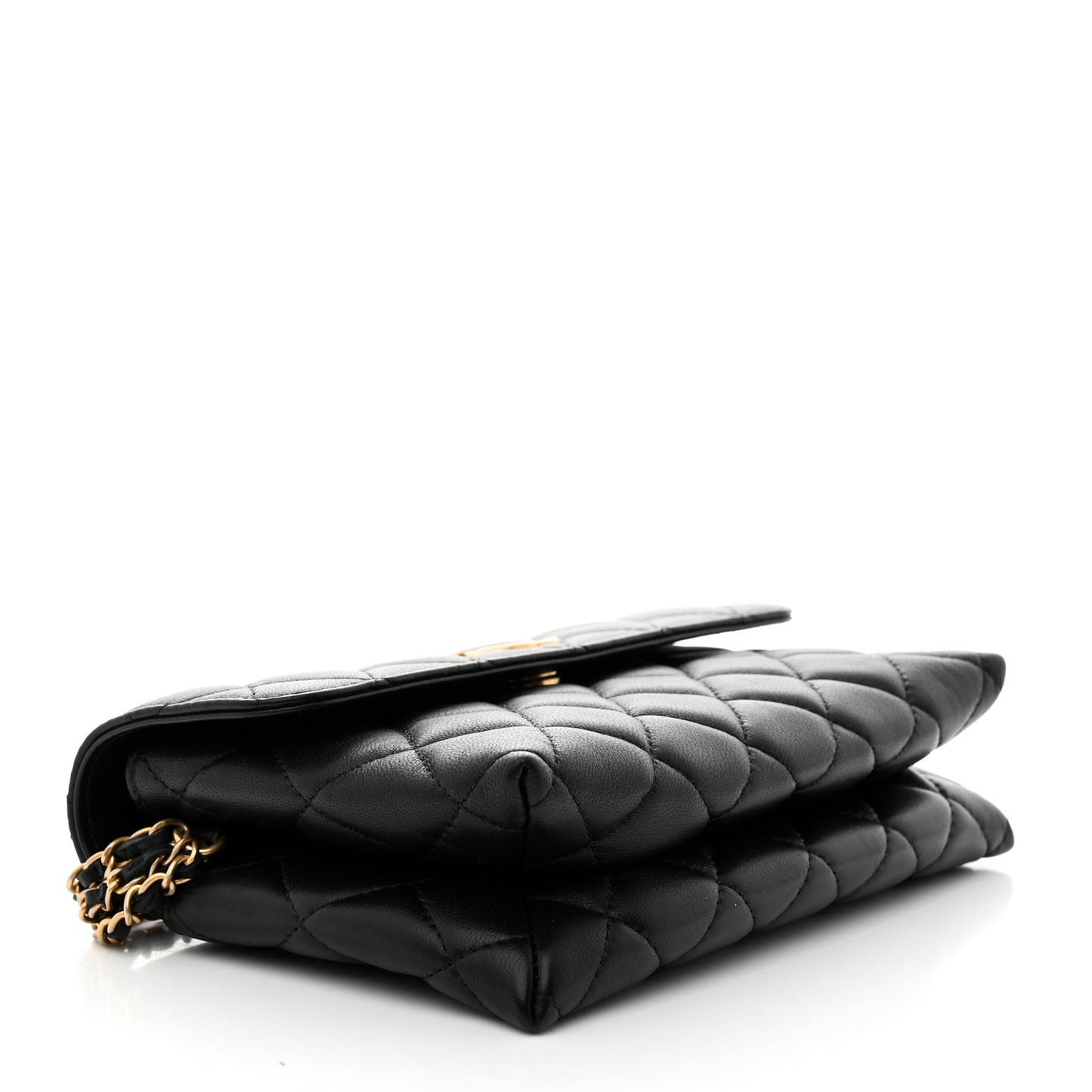 Lambskin Quilted CC Pouch With Handle Black