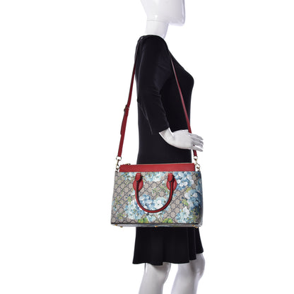 Gucci GG Supreme Monogram Blooms Medium Zip Top Tote Beige Blue Navy Hibiscus Red 2 of 10