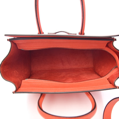 Celine Drummed Calfskin Nano Luggage Vermillion 5 of 11