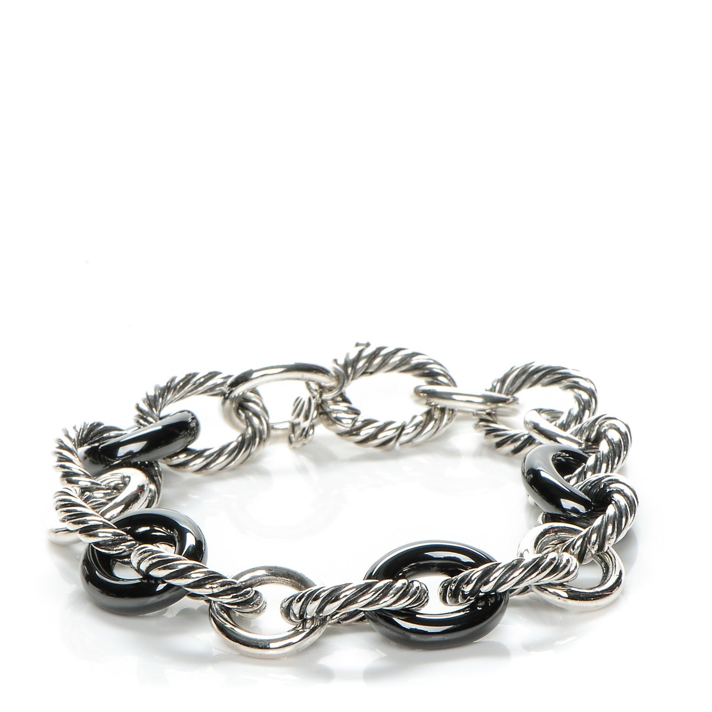 Sterling Silver Ceramic 13mm Large Oval Link Bracelet Black