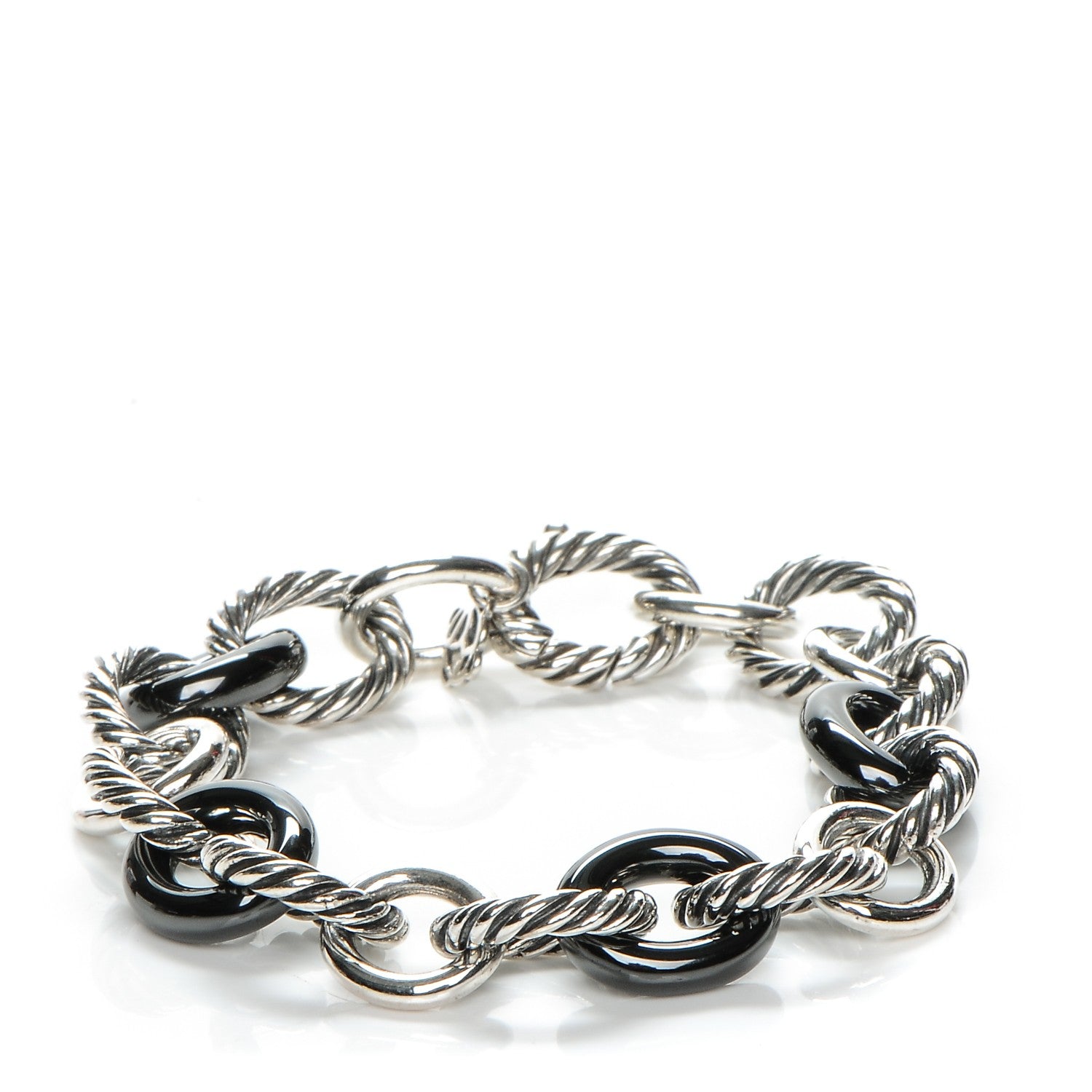 David Yurman Sterling Silver Ceramic 13mm Large Oval Link Bracelet Black 1 of 4