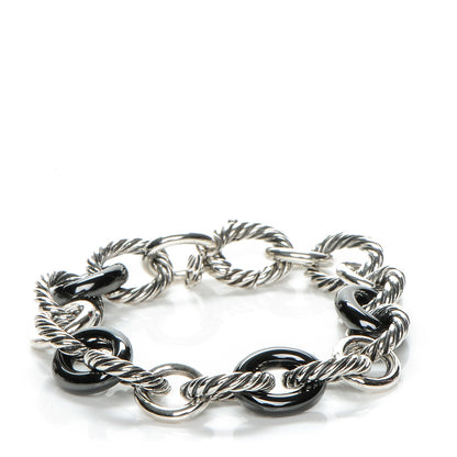 David Yurman Sterling Silver Ceramic 13mm Large Oval Link Bracelet Black 1 of 4