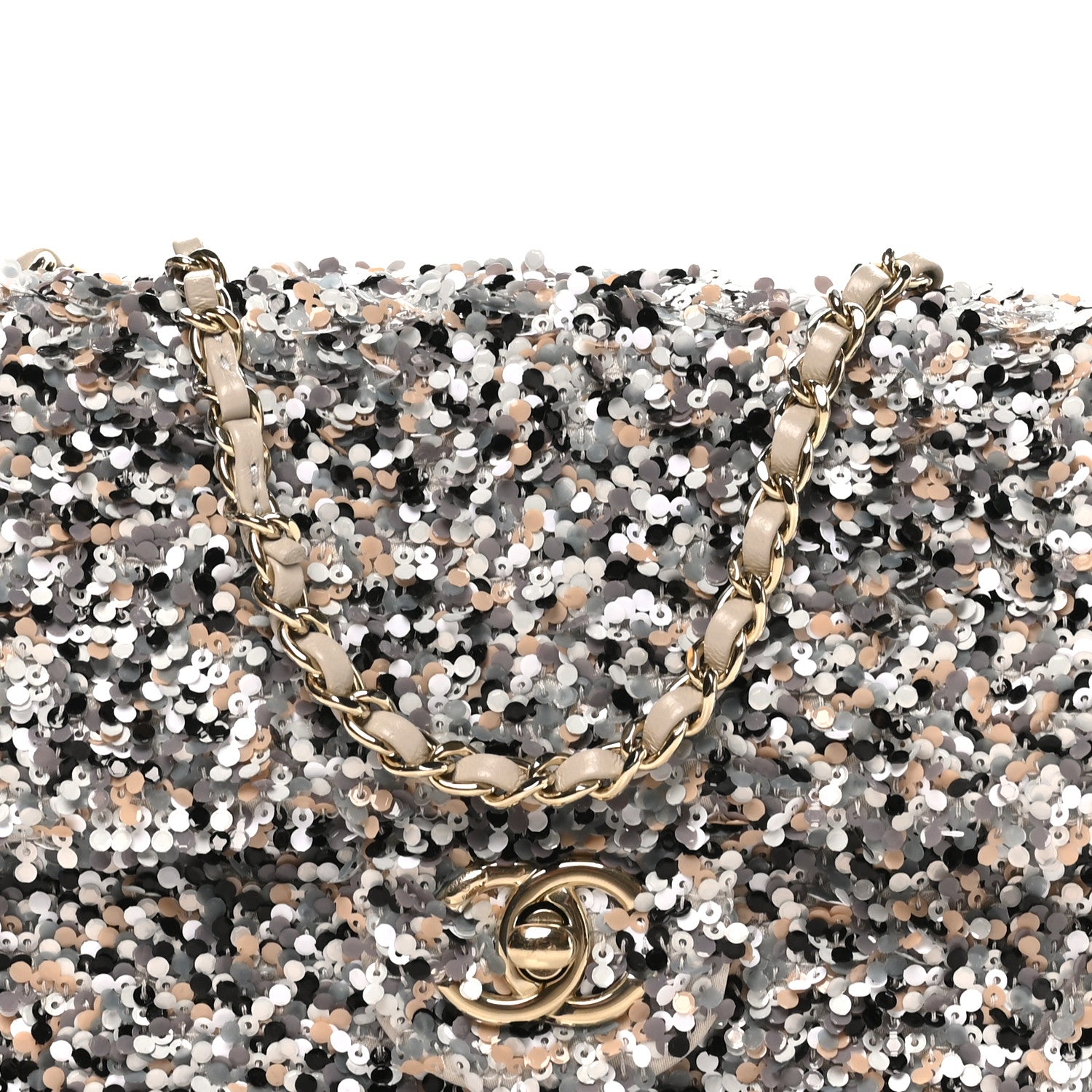 Chanel Sequin Quilted Small Single Flap Grey Black White Pearly White 7 of 10