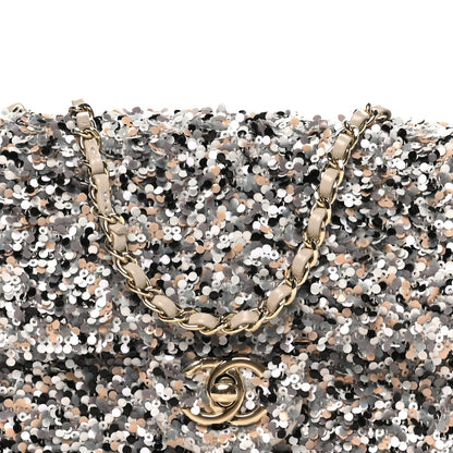 Chanel Sequin Quilted Small Single Flap Grey Black White Pearly White 7 of 10