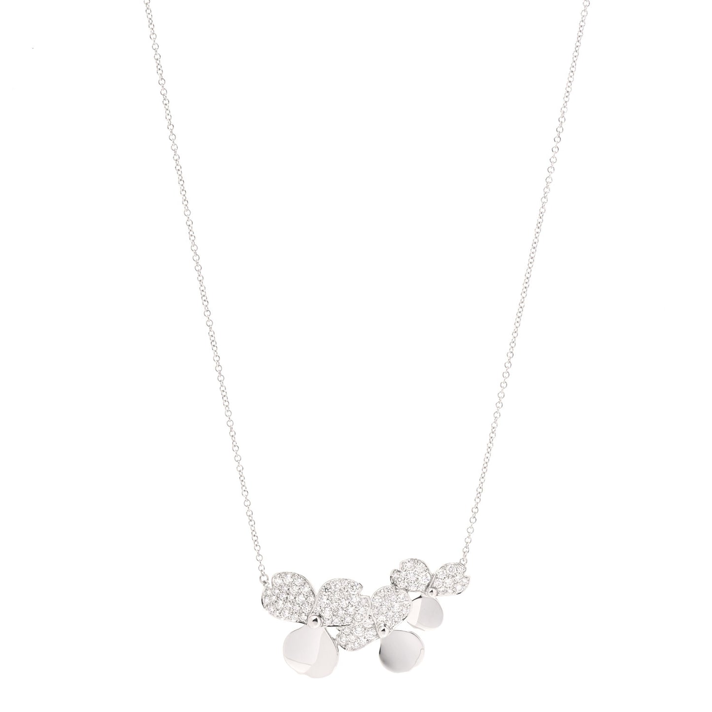 Platinum Diamond Mini Paper Flowers Cluster Pendant Necklace