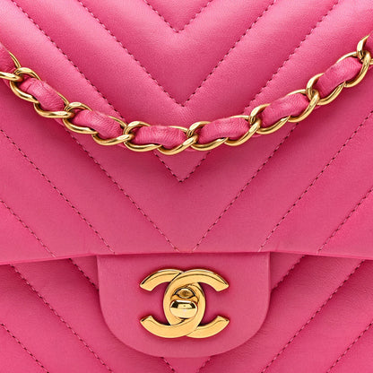 Chanel Lambskin Chevron Quilted Medium Double Flap Dark Pink 8 of 14