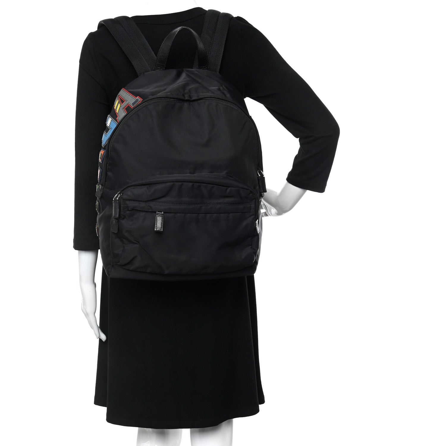 Prada Nylon Tessuto Logo Patch Backpack Black 2 of 10