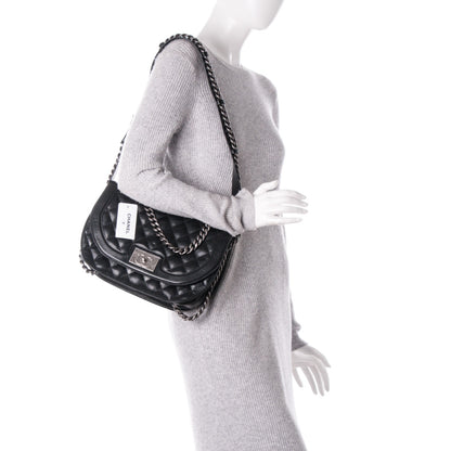 Chanel Shiny Goatskin Quilted Medium Double Chained Messenger Flap Black 2 of 7