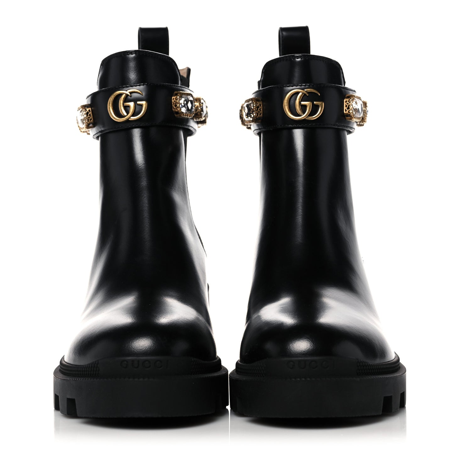Calfskin Crystal GG Trip Chelsea Ankle Boots 38 Black